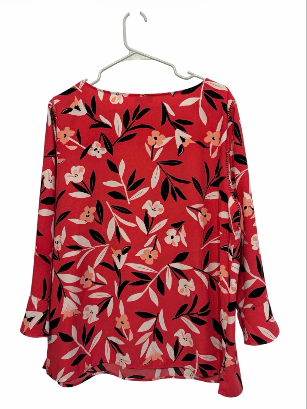 Talbots Coral Floral Scoop Neck Long Sleeve Top - Picture 2 of 3